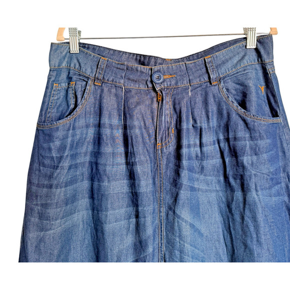 Vintage Y2 Bianchi Sz12 Denim Maki Skirt Boho Western Flowy Flared Spring Summer - Picture 7 of 13